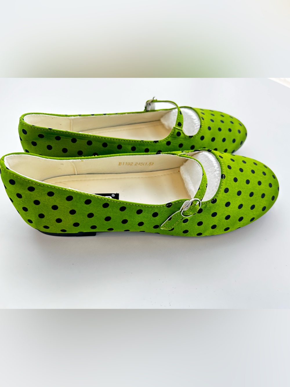Green Polka Dot Mary Jane Flats with Buckle